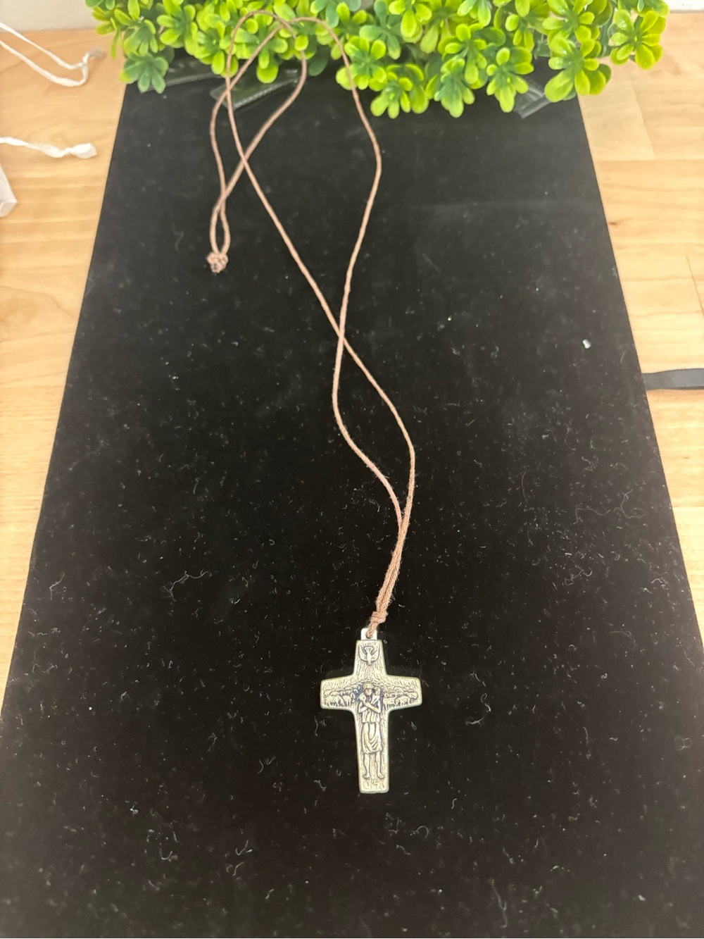 Original Vedele silver Crucifix Pendant on Brown Cord Necklace made in Italy